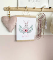 Personalised Pink Wording Floral Bunny Easter Spring Seasonal Wall Home Decor Print