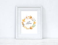 Autumn Watercolour Leaf Wreath Autumn 2021 Seasonal Wall Home Decor Print