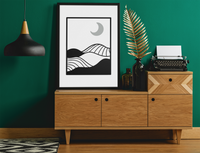 Boho Mountain Moon Scene 2022 Boho Hippie Simple Home Wall Decor Print