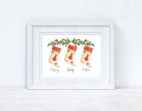 Christmas Stocking Names 2021 Winter Christmas Seasonal Wall Home Decor Print - Upto 6 Stockings