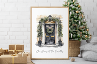 Christmas At Surname Black Front Door 2023 Winter Christmas Seasonal Wall Home Decor Print