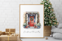 Personalised Christmas At Surname Red Front Door 2023 Winter Christmas Seasonal Wall Home Decor Print