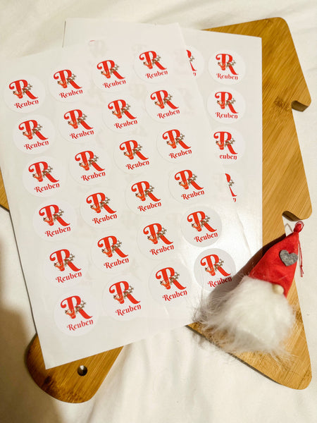 Sheet Of 24 Personalised Name Initial Santa Sleigh Christmas Present Stickers Gift Labels Christmas stickers