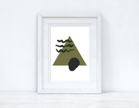 Greens & Black Abstract 3 Colour Shapes Home Wall Decor Print