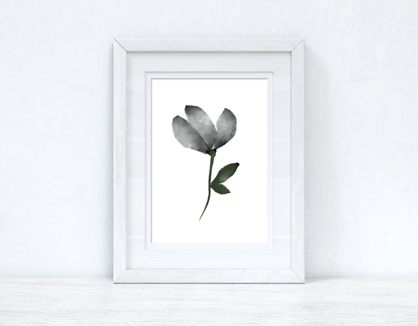 Grey Black Green Watercolour Flower 2 Bedroom Home Wall Decor Print