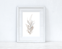 Greys & Naturals Watercolour Leaves Bedroom Home Wall Decor Print