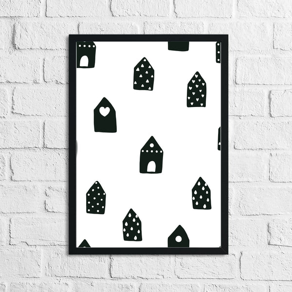 Scandinavian House Pattern Children's Nursery Bedroom Wall Decor Print