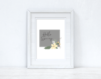 Hello Spring Floral Grey Spring Seasonal Wall Home Decor Print