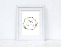 Hello Spring Floral Wreath Spring Seasonal Wall Home Decor Print