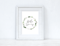 Hello Spring Green Floral Wreath Spring Seasonal Wall Home Decor Print