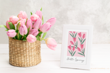 Hello Spring Tulips Pink 2024 Spring Easter Seasonal Wall Home Decor Print