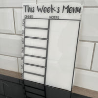 This Week's Menu Food Meal Planner Painted A4 Clear Acrylic Wipeable Sign With Drywipe Pen