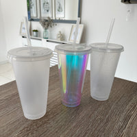 Yellow Floral Line Work Tumbler Venti Cold Cup 24oz - With Straw