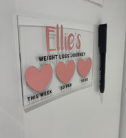 Personalised Name 10x15cm Magnetic Clear Acrylic Heart Whiteboard Weight Loss Journey Sign Plaque & Drywipe Pen