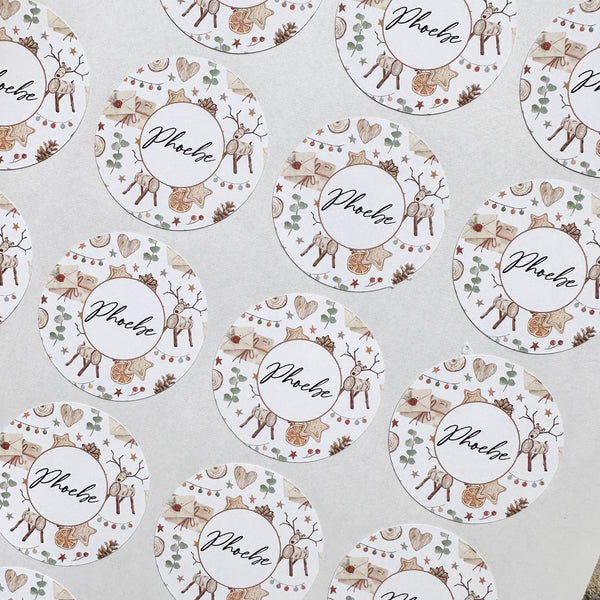 Sheet Of 24 Personalised Name Neutral Reindeer Christmas Present Stickers Gift Labels Christmas stickers