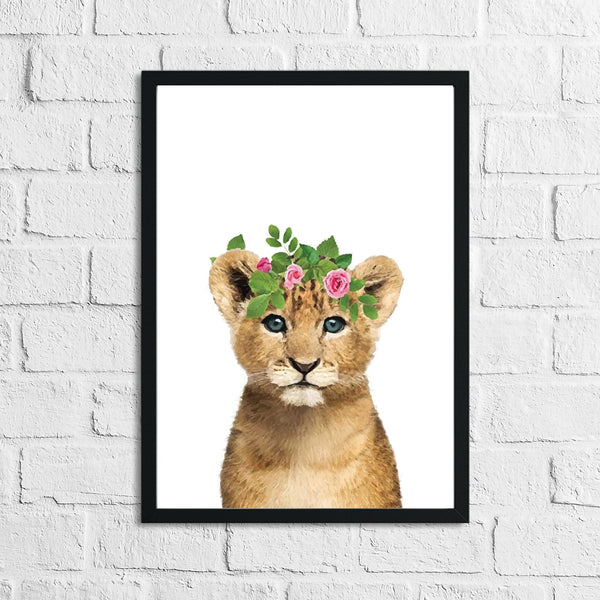 Lion Wild Animal Floral Nursery Children's Room Wall Decor Print