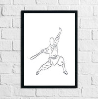 Kung Fu Fighter Vector Sketch Chinese Martial Art Hand Drawn Illustration Home Decor Print