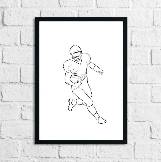 American Rugby Football Player Sketch Hand Drawn Home Decor Print