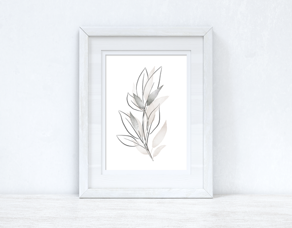 Natural Greys Watercolour Leaves Bedroom Home Wall Decor Print