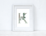 Personalised Grey Greenery Initial Spring Seasonal Wall Home Decor Print