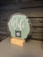 Custom Wifi QR Code Scan Me Painted Acrylic Plaque Sign With Wooden Base