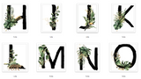 Watercolour Jungle Black Green Golds Personalised Alphabet Letter Bedroom Home Wall Decor Print