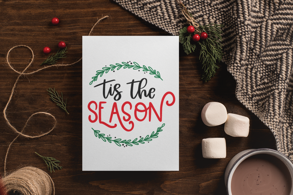 Custom Tis the season Christmas Seasonal Hammered Card & Envelope