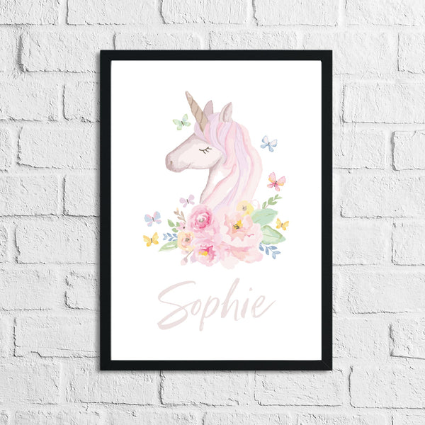 Personalised Watercolour Unicorn Name Children's Room Wall Decor Print