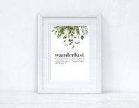 Wanderlust Definition Watercolour Greenery Gold Inspirational Simple Wall Home Decor Print