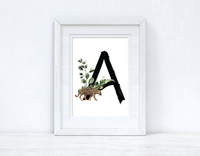 Watercolour Jungle Black Green Golds Personalised Alphabet Letter Bedroom Home Wall Decor Print