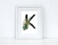 Watercolour Jungle Black Green Golds Personalised Alphabet Letter Bedroom Home Wall Decor Print