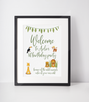 Welcome To Any Name & Age Wild Safari Animals Birthday Party Decor Print