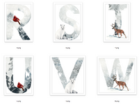 Winter Alphabet Letters Christmas Seasonal Wall Home Decor Print