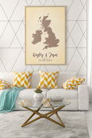 Couples United Kingdom Map with Special Dates & Heart Personalised 2022 Wall Decor Print with 10 New Styles