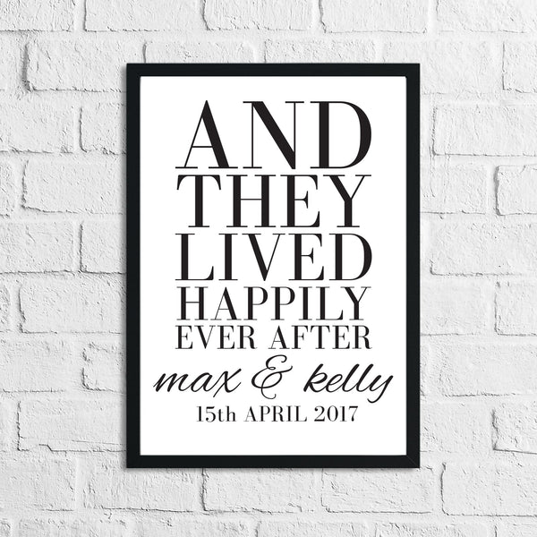 And They Lived Happily Ever After Custom Names & Date Print Home Wall Decor Print