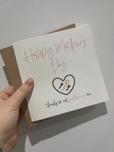 Happy Mothers Day Thanks For Not Swallowing Me Mothers Day Cute Funny Humorous Hammered Card & Envelope