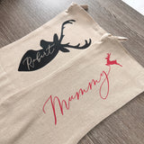 Personalised Name Reindeer Stag Head Natural Hessian Christmas Stocking