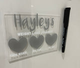 Personalised Name 10x15cm Magnetic Clear Acrylic Heart Whiteboard Weight Loss Journey Sign Plaque & Drywipe Pen