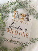 Personalised Wild One Any Name & Date Wild Safari Animals Birthday Party Decor Print