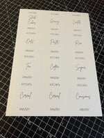 Custom Basic Pantry Waterproof White Sticker Bundle Fancy Font - 6.35cm x 7.2cm / 12 Labels