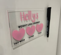 Personalised Name 10x15cm Magnetic Clear Acrylic Heart Whiteboard Weight Loss Journey Sign Plaque & Drywipe Pen