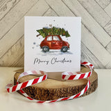 Custom Merry Christmas Tree Car Seasonal Hammered Card & Envelope