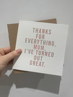 Thanks For Everything Mum Mothers Day Cute Funny Humorous Hammered Card & Envelope