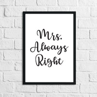 Mr Right Mrs Always Right Bedroom Simple Decor Set Of 2 Prints