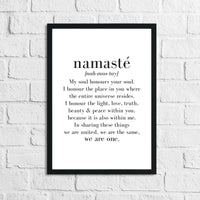 Namaste Definition Inspirational Wall Decor Quote Print