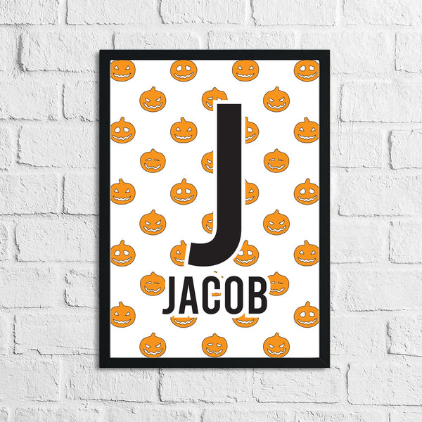 Personalised Pumpkin Halloween Name Children's Room Wall Decor Print