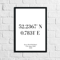 Personalised Wedding Coordinates Venue Simple Home Wall Decor Print