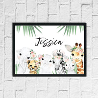 Personalised Wild Zoo Animals Children's Room Wall Decor Print